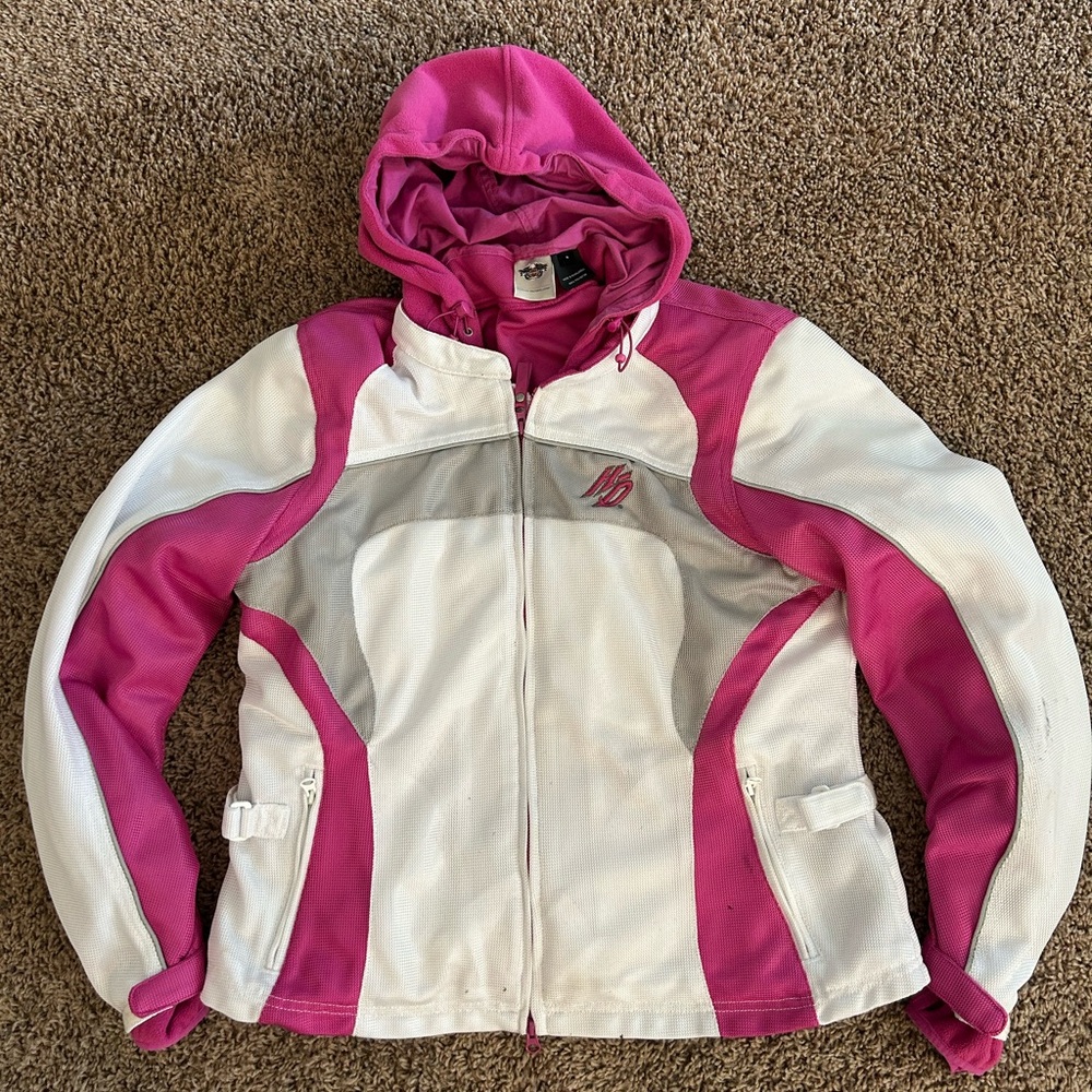 Harley Davidson Riding Gear Race Jacket XL White Pink Padded Heavyweight
